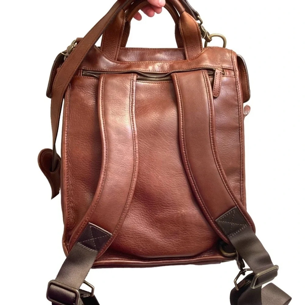 Allen Edmonds brown leather convertible backpack laptop bag carryon travel